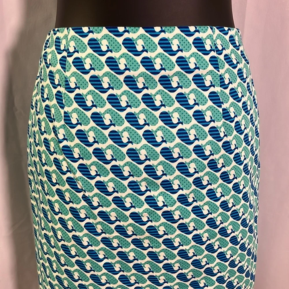 Talbots Blue Whale Print Twill Cotton High-Waist Mini Skirt